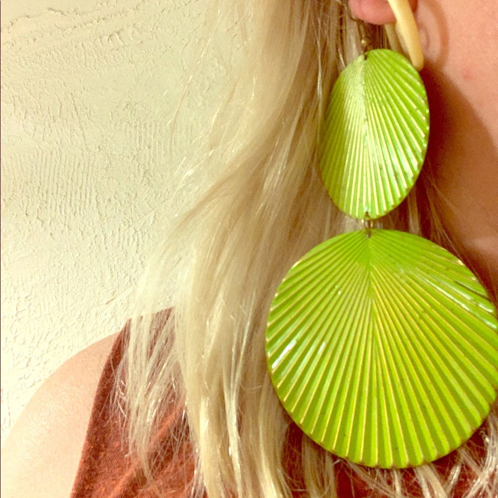 Long Big Dangly Lime & Gold Earrings RETRO